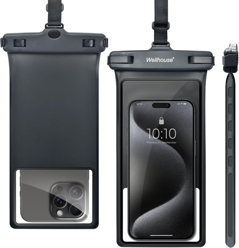 Wellhouse Waterproof Phone Pouch, Waterproof Phone Case for iPhone 16 15 14 13 12 Pro Max XS Samsung, IPX8 3D Cellphone Dry Bag Beach Essentials (1 Pack - Black8.0, 8 inch) - Image 1